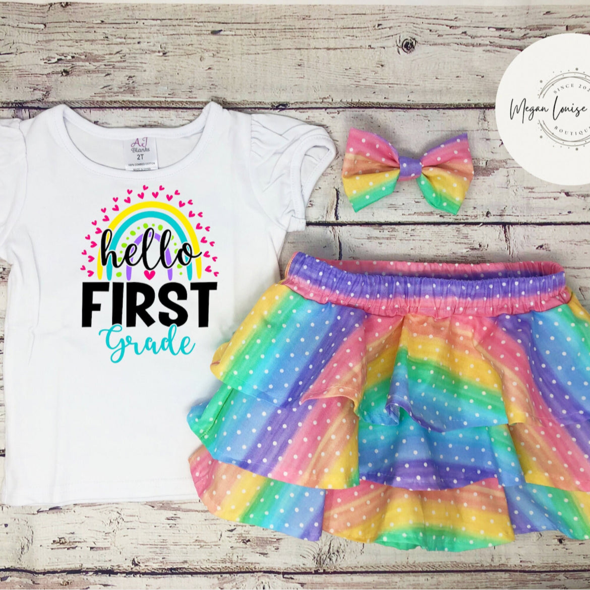 Hello First Grade Rainbow Outfit