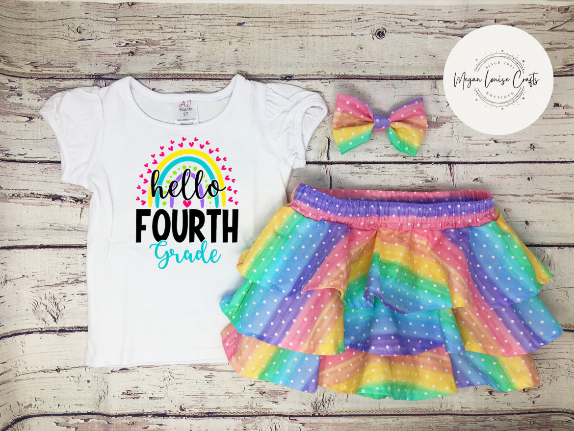 Hello Fourth Grade Rainbow Outfit
