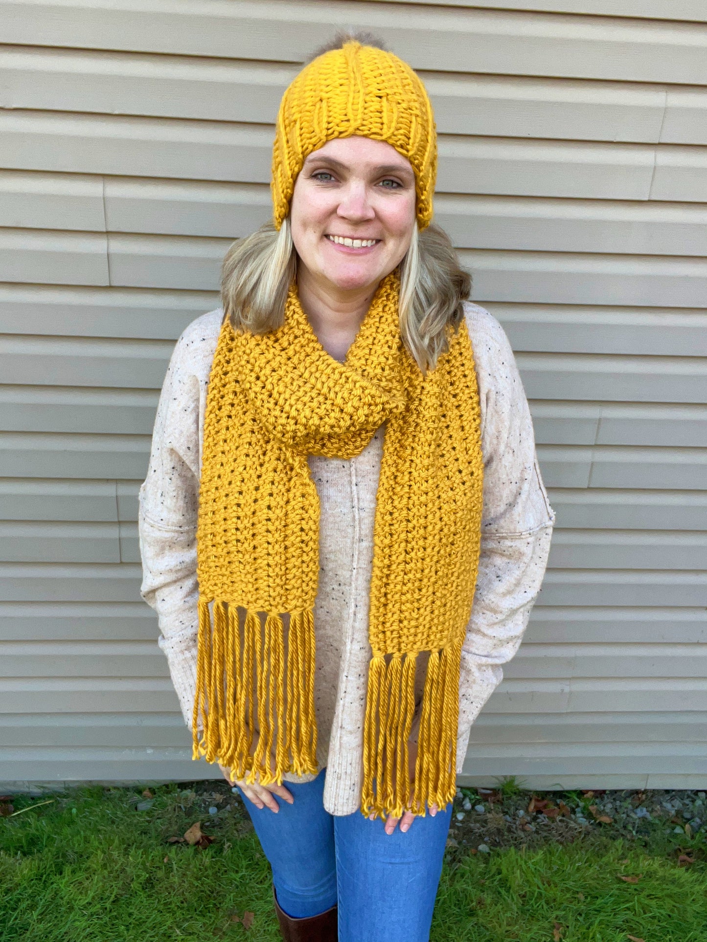 Mustard Hat and Scarf Set