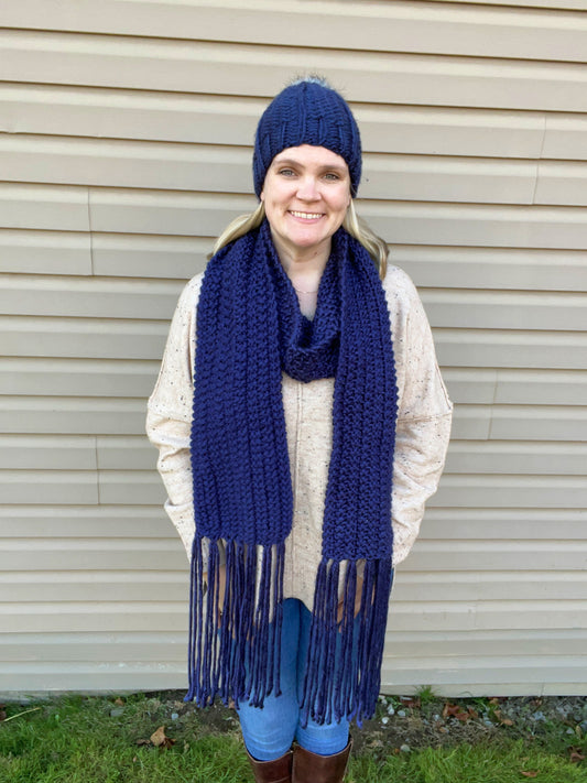 Dark Blue Hat and Scarf Set