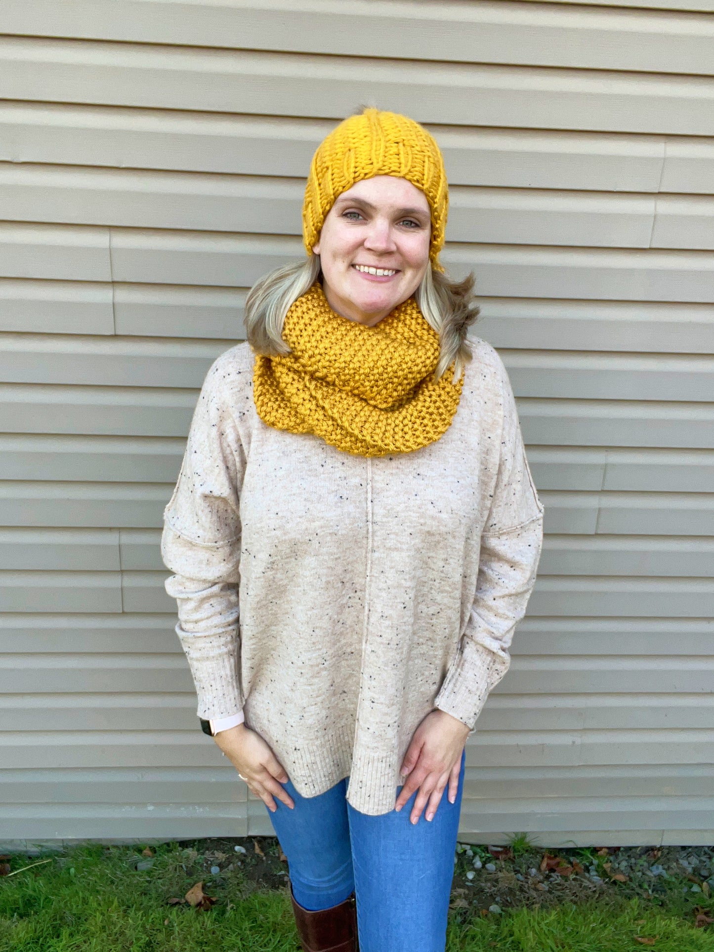 Mustard Hat and Scarf Set