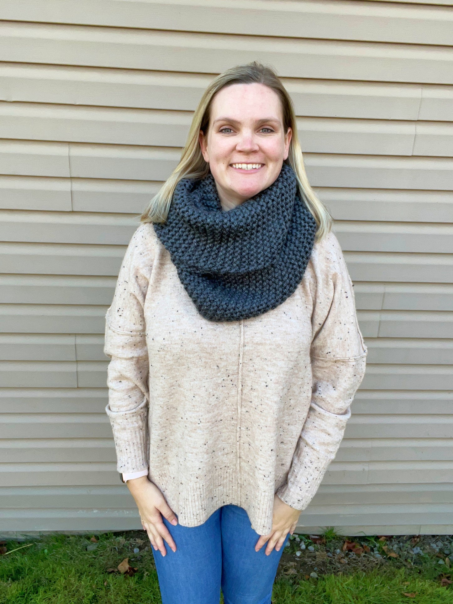 Dark Gray Knit Infinity Scarf