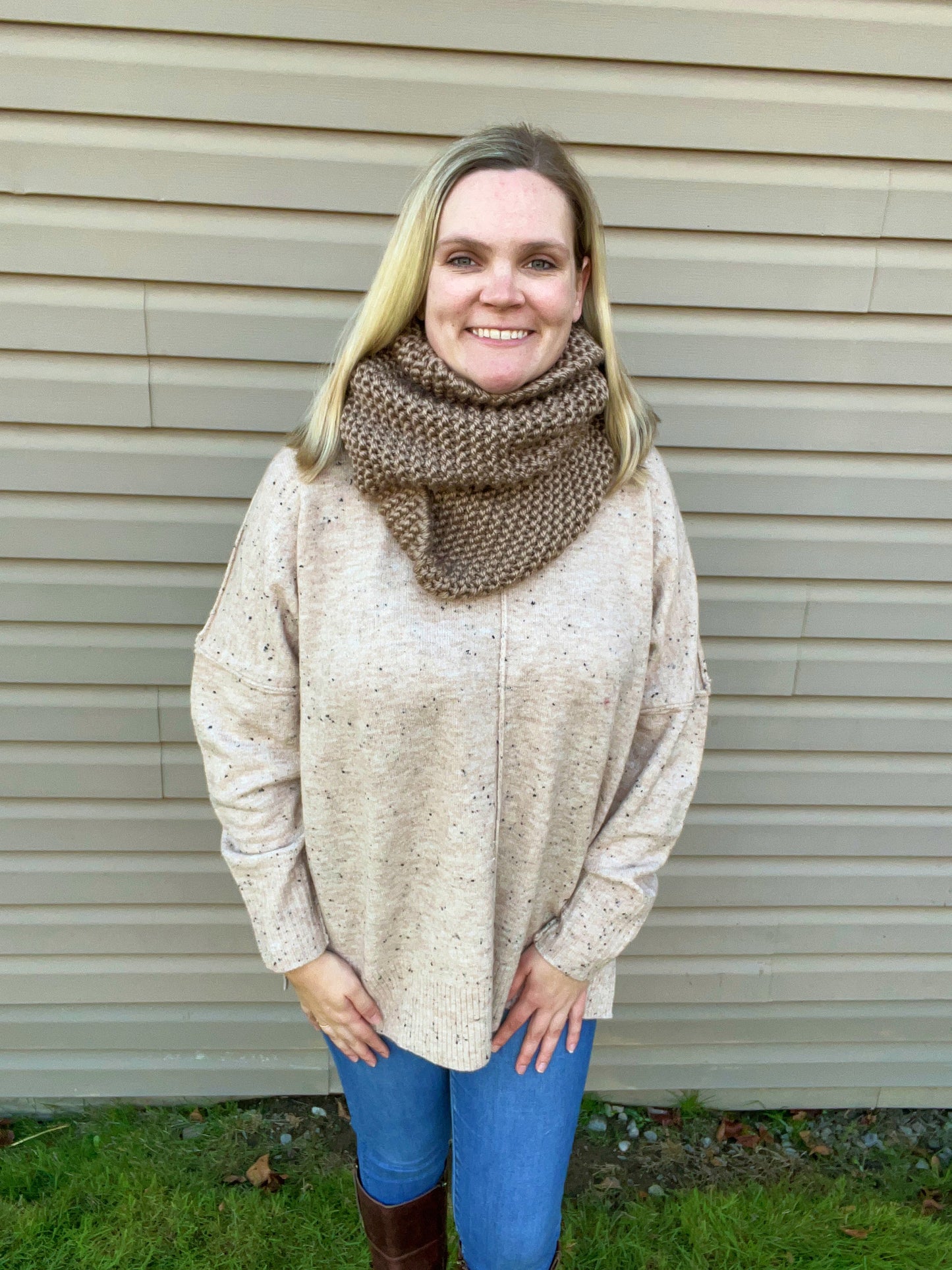 Brown Knit Infinity Scarf